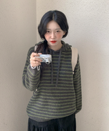 Milk Stripe Dangara Striped Hooded Knitwear