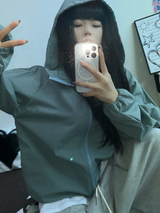 2WAY🩵 オーバールーズチェックウィンドブレーカージップアップ🩵🖤🤎3COLOR