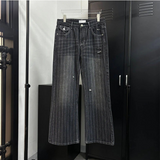 [Unisex] Stripe brush semi wide denim pants