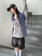 パズルパークデニム半袖南シャツ/Puzzle Boxy Denim Short Sleeve Southern Shirt