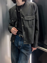 Cape round pocket leather jacket