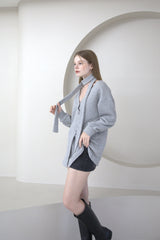Offshoulder Wrap Strap Cardigan Gray