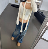 (SCARF & KNIT SET) DREAMY SOFT RIBBED カーディガン スカーフセミクロップドニット - 2 COLOR