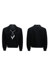 Striped Scarf V-Neck Polo Sweatshirt
