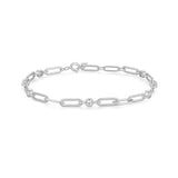 silver bezel paperclip chain rhodium plating + 925 silver bracelet B069-01H