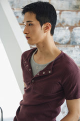 High ribbed henley neck half sleeves(Burgundy)