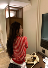 スロー ブークレ ストライプド ショートスリーブ ニット / 5カラー