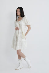 Flower crochet shirring dress (IVORY)