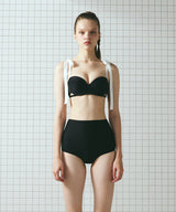 Bold Shoulder Ribbon Half Cup Bikini Bra (Black)