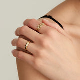 Wide Rope Detail 925 Silver + 14k gold plating Adjustable Size Ring R036-02G