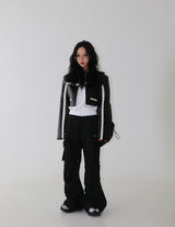 string zipper cargo wide pants