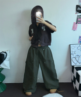ナイロンリベットカーペンターワイドパンツ🩶🖤💚3カラー