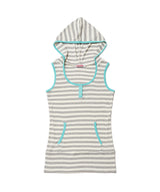 STRIPE HENLEY HOOD SLEEVELESS - GRAY