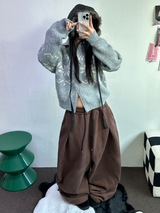 スノーフラワーカラーノルディックツーウェイジッパーニットジップアップ❤🖤🤎🩶🤍5カラー