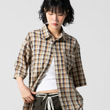 GS013 ウォッシュドチェックチェックシャツ (NAVY)