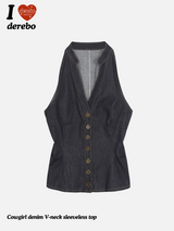 Cowgirl denim V-neck sleeveless top