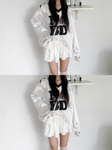 Bow Silky Overfit Leopard Patch Rugby Long Sleeve T-Shirt (2 Colors)