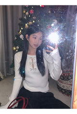 silver bow open ribbed long-sleeved knitwear