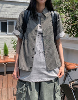 カントリーピンチェックセミクロップ半袖シャツ