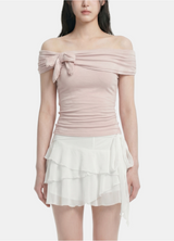 Ribbon Drape Off-Shoulder Tee
