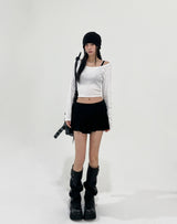 [U-BASIC] Lend off U-neck basic crop long sleeves