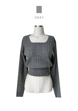 Unbutton slit square neck twist long sleeve knit (7 colors)