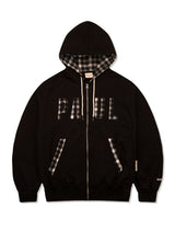 Oversized Fit Checkered Applique Hooded Zip-Up Black (FCF3ZP642M)