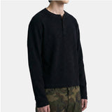 ワッフルクロップヘンリーネックTシャツ ブラック