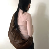 Picked Wrinkle Leather Big Cross Shoulder Bag