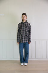 CHECK FRILL POCKET SHIRT (2 COLORS)