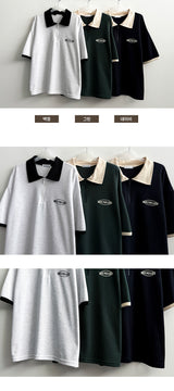 ライトハーフジップアップカラーリングカラーショーツスリーブTシャツ