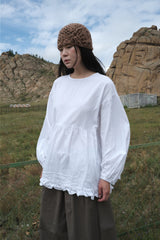 Ontz バックボタンフリルブラウス (2color)