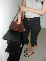 Woven Leather Pouch Rattan Shoulder Bag