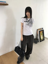 Doodle tattoo printing slim short sleeve t-shirt