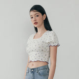 フリルクロップTシャツ - フラワーパターン