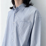 Striped Refreshing Textured Single Pocket Boxy Long Sleeve Shirt