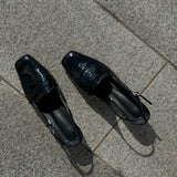 ブラックエナメルセミスクエアギークシックスリングバッグ (Black)