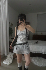 SATIN DOT LACE BUSTIER MINI DRESS (WHITE, BLACK 2COLORS!)