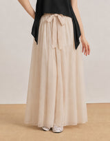 Lierre Ribbon Sheer Layered Flare Pants Lightbeige