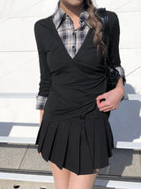 Chefon Button Tennis Wrap Mini Skirt