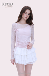 Baby Pink Floral Layered Long Sleeve T-Shirt