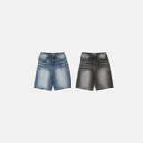 Stone washed bermuda denim pants
