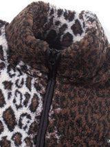LEOPARD FLEECE ZIP-UP JACKET_Brown