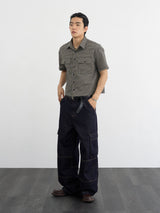 Double pocket checked crop shirts 3color