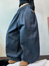 OVER BALLOON CURVE DENIM LONG PANTS 🖤💙2COLOR