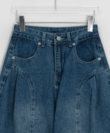Huvit Pintuck Cotton Denim Wide Pants