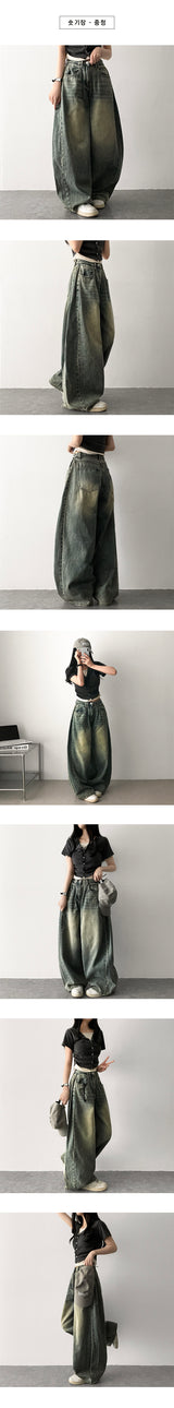 Rmin Side Pintuck Summer Long Pants Denim Wide Pants [Choose short and long]