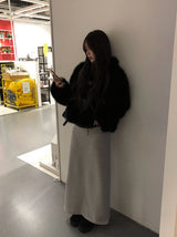 Ago Buckle High Neck Fur Short Jacket