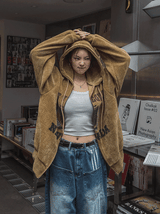 Nevada velvet two-way oversized hooded zip-up