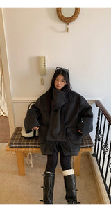 Charcoal quilted round muffler jacket